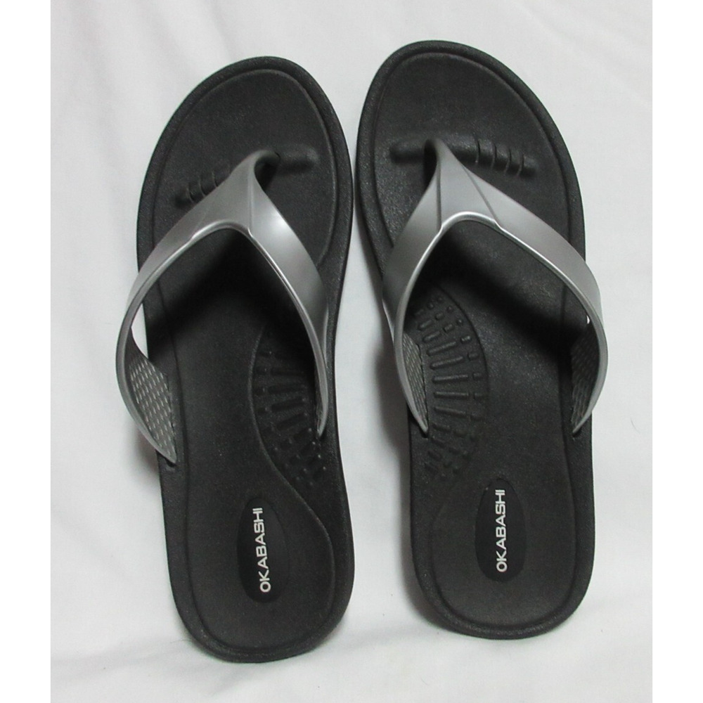 OKABASHI Flip Flops - Black Silver- Women's - Size Large 9.5 - 10.5